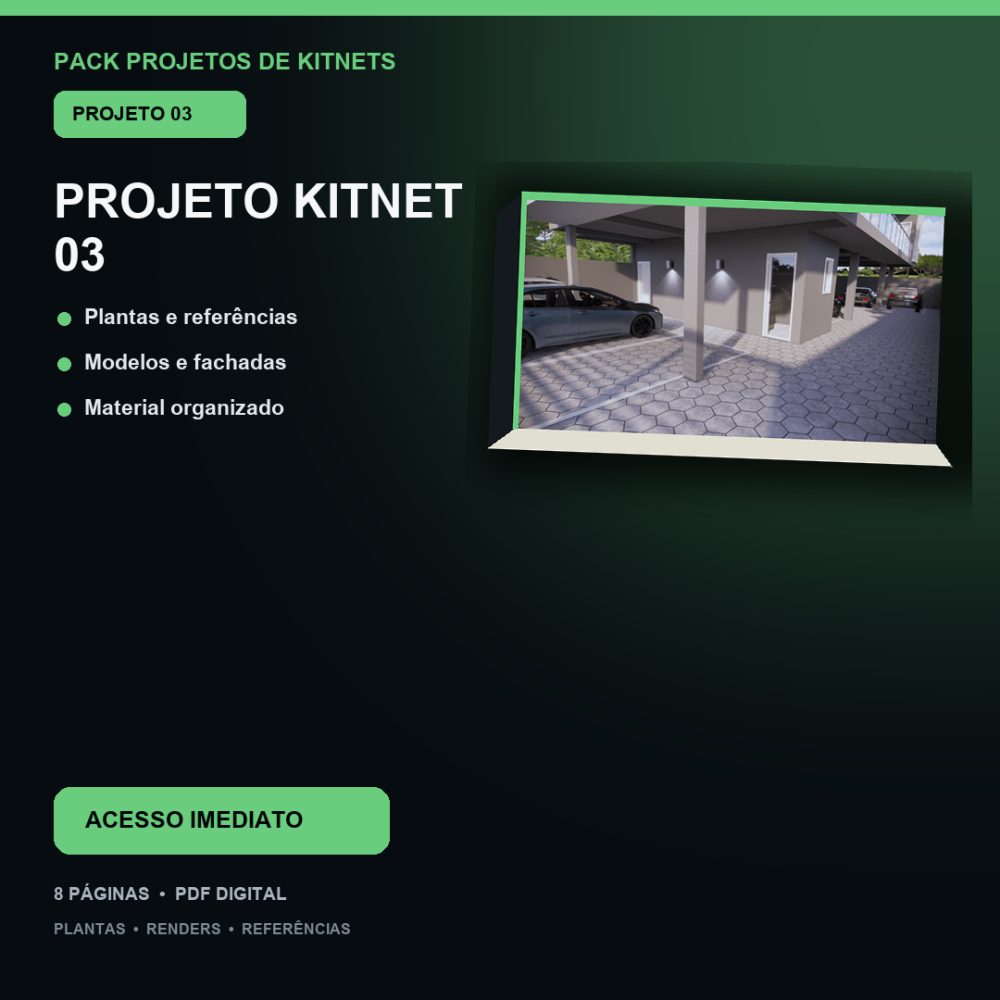 Capa de Produto 04 – Kitnet Modelo 03 – Plantas e Fachadas – Projeto Digital