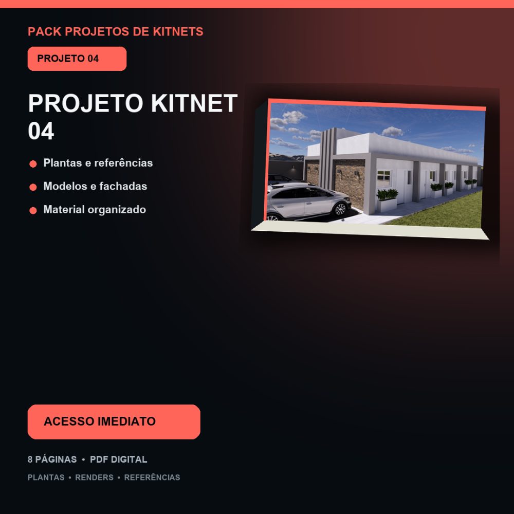 Capa de Produto 05 – Kitnet Modelo 04 – Plantas e Fachadas – Projeto Digital