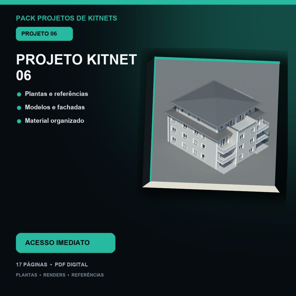 Capa de Produto 07 – Kitnet Modelo 06 – Plantas e Fachadas – Projeto Digital