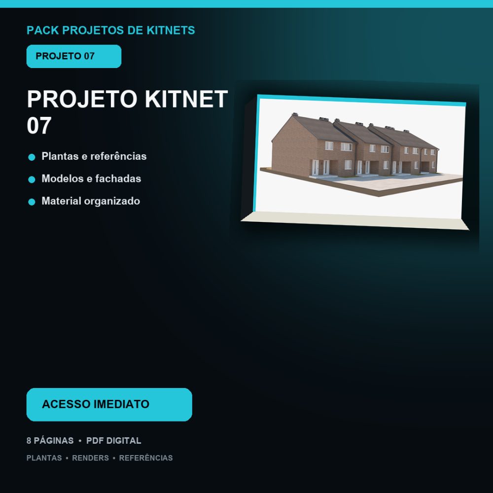 Capa de Produto 08 – Kitnet Modelo 07 – Plantas e Fachadas – Projeto Digital