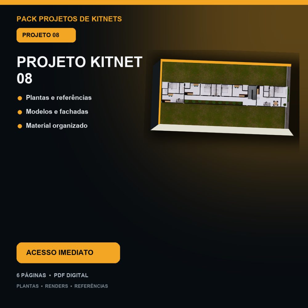 Capa de Produto 09 – Kitnet Modelo 08 – Plantas e Fachadas – Projeto Digital