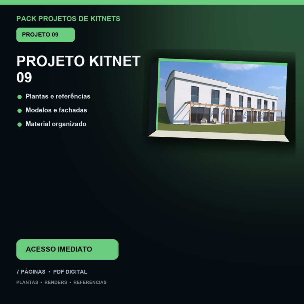 Capa de Produto 10 – Kitnet Modelo 09 – Plantas e Fachadas – Projeto Digital