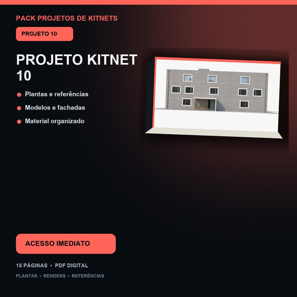 Capa de Produto 11 – Kitnet Modelo 10 – Plantas e Fachadas – Projeto Digital