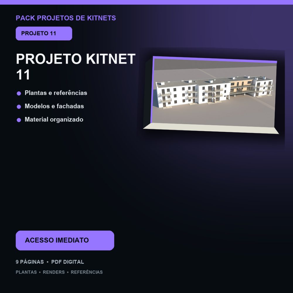 Capa de Produto 12 – Kitnet Modelo 11 – Plantas e Fachadas – Projeto Digital