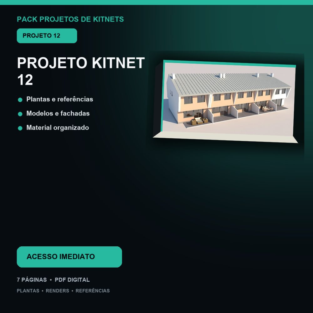 Capa de Produto 13 – Kitnet Modelo 12 – Plantas e Fachadas – Projeto Digital