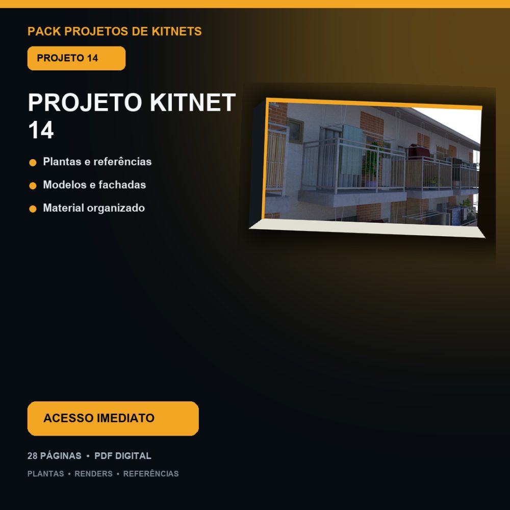 Capa de Produto 14 – Kitnet Modelo 14 – Plantas e Fachadas – Projeto Digital
