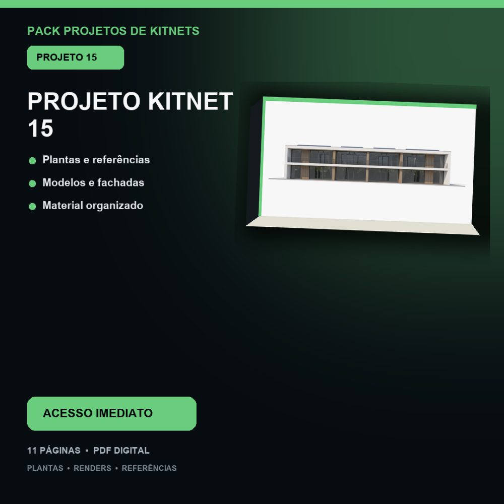 Capa de Produto 15 – Kitnet Modelo 15 – Plantas e Fachadas – Projeto Digital