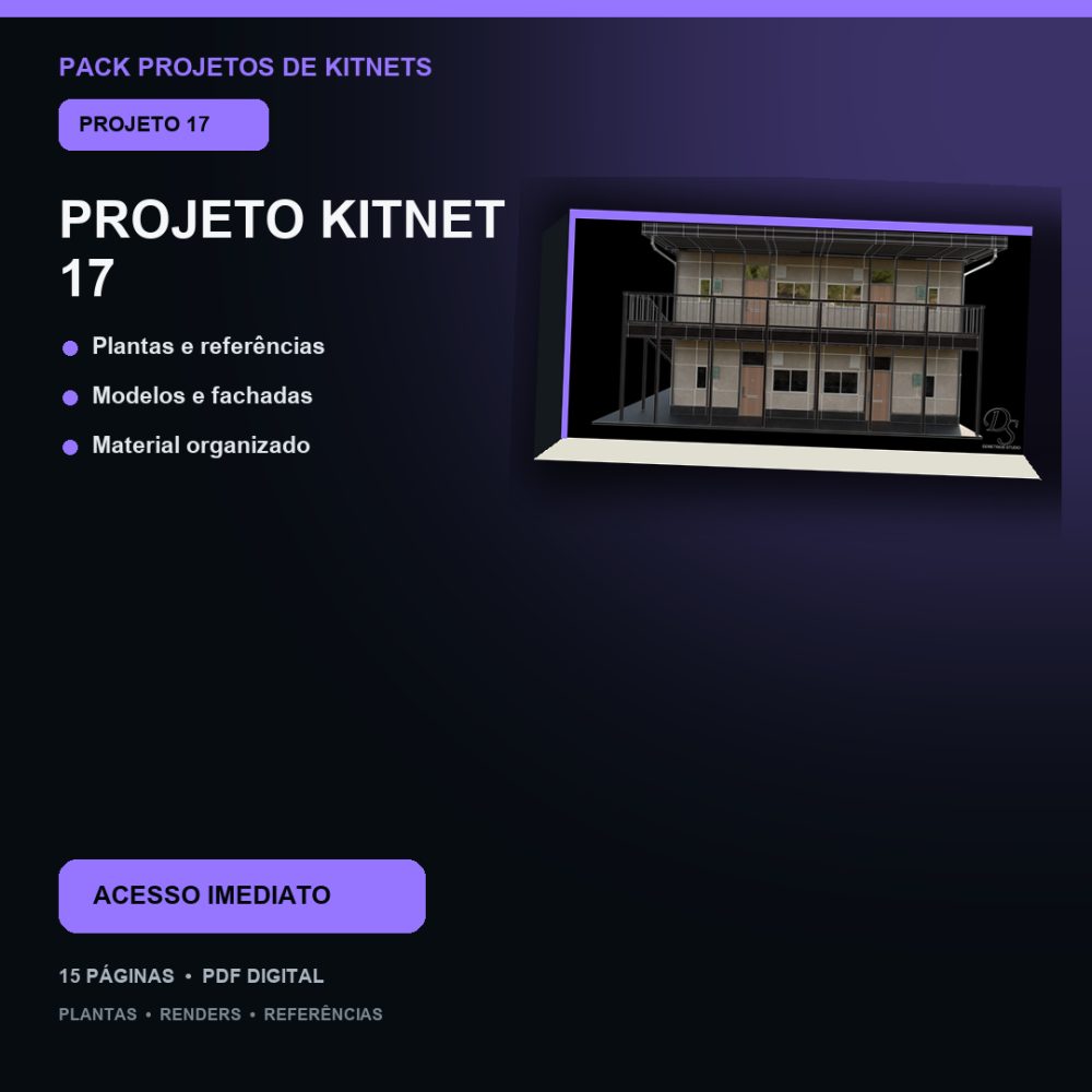 Capa de Produto 17 – Kitnet Modelo 17 – Plantas e Fachadas – Projeto Digital