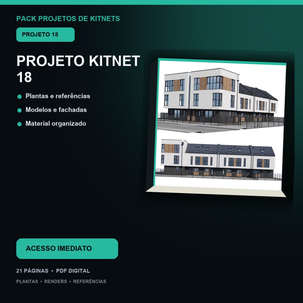 Capa de Produto 18 – Kitnet Modelo 18 – Plantas e Fachadas – Projeto Digital