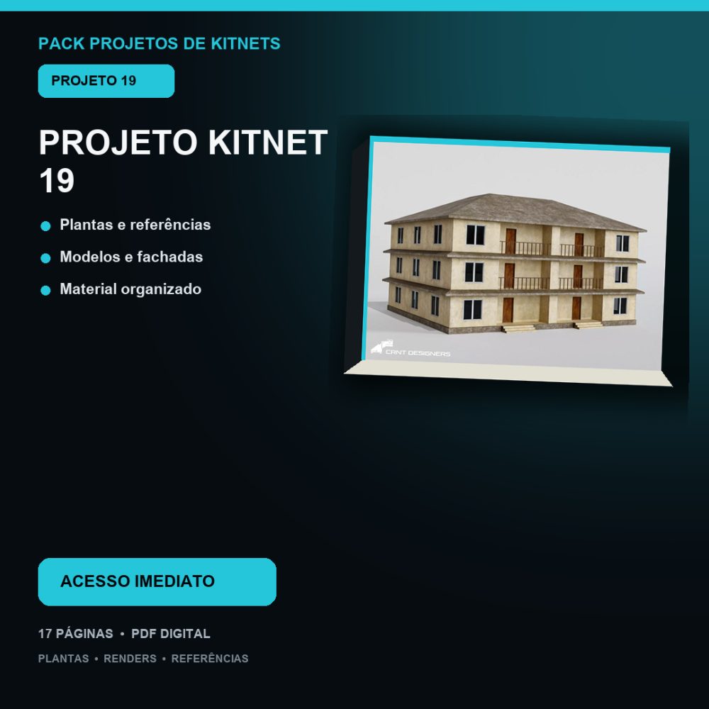 Capa de Produto 19 – Kitnet Modelo 19 – Plantas e Fachadas – Projeto Digital