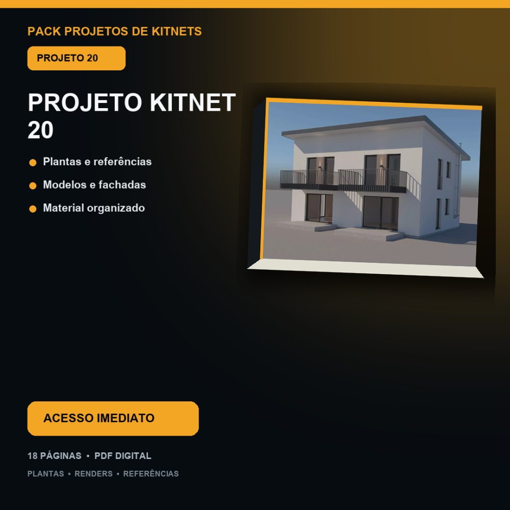 Capa de Produto 20 – Kitnet Modelo 20 – Plantas e Fachadas – Projeto Digital