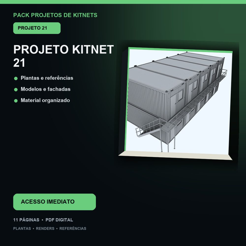 Capa de Produto 21 – Kitnet Modelo 21 – Plantas e Fachadas – Projeto Digital