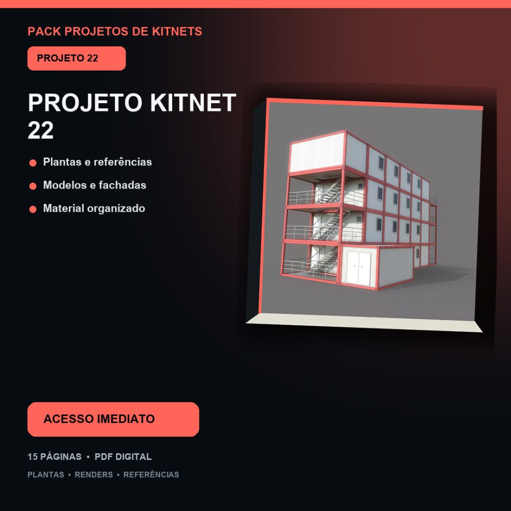 Capa de Produto 22 – Kitnet Modelo 22 – Plantas e Fachadas – Projeto Digital