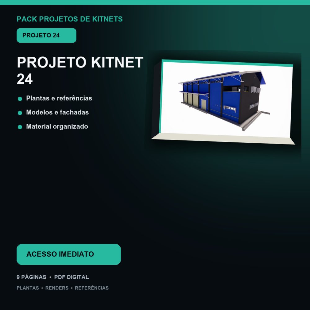 Capa de Produto 24 – Kitnet Modelo 24 – Plantas e Fachadas – Projeto Digital