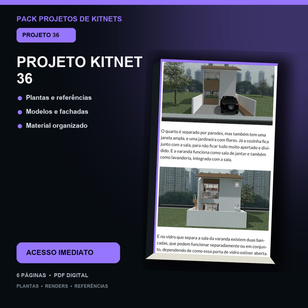 Capa de Produto 35 – Kitnet Modelo 36 – Plantas e Vídeos – Projeto Digital