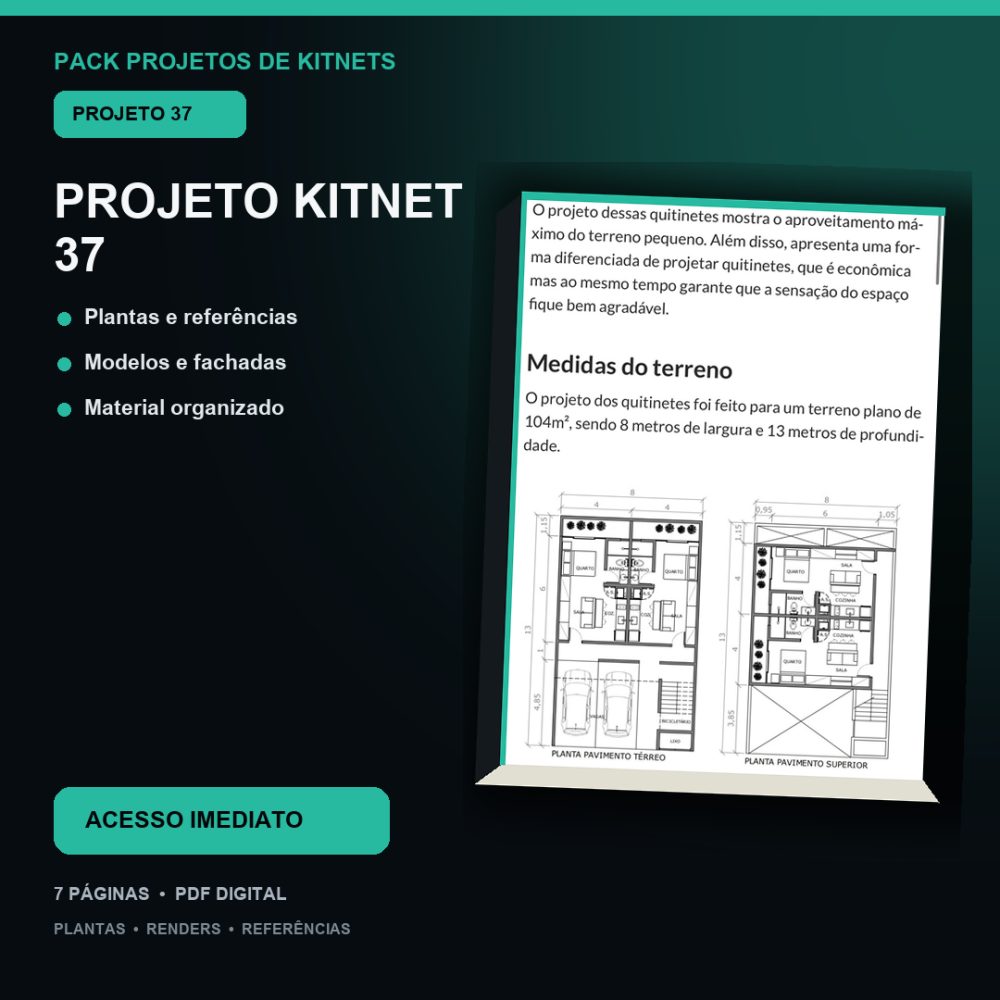 Capa de Produto 36 – Kitnet Modelo 37 – Plantas e Vídeos – Projeto Digital