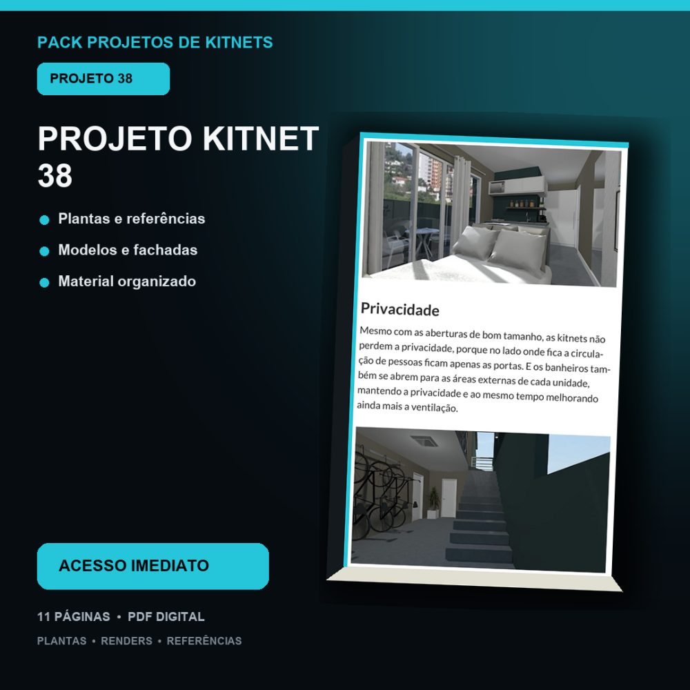 Capa de Produto 37 – Kitnet Modelo 38 – Plantas e Vídeos – Projeto Digital