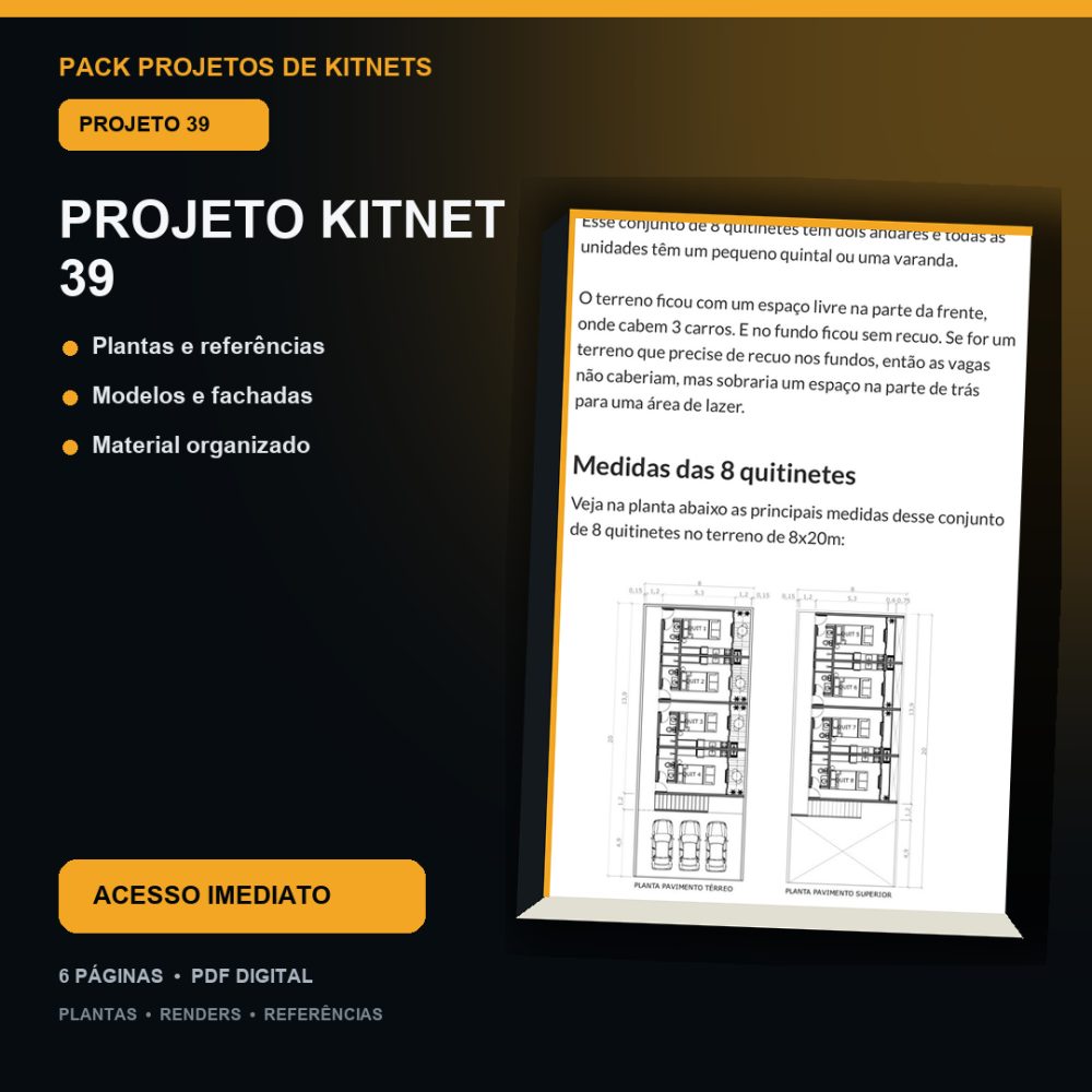 Capa de Produto 38 – Kitnet Modelo 39 – Plantas e Vídeos – Projeto Digital