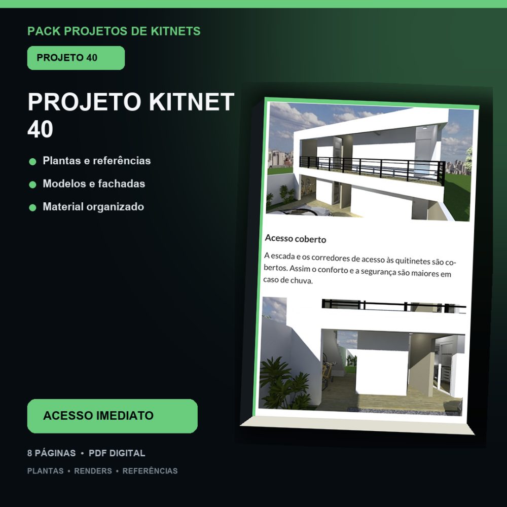 Capa de Produto 39 – Kitnet Modelo 40 – Plantas e Vídeos – Projeto Digital