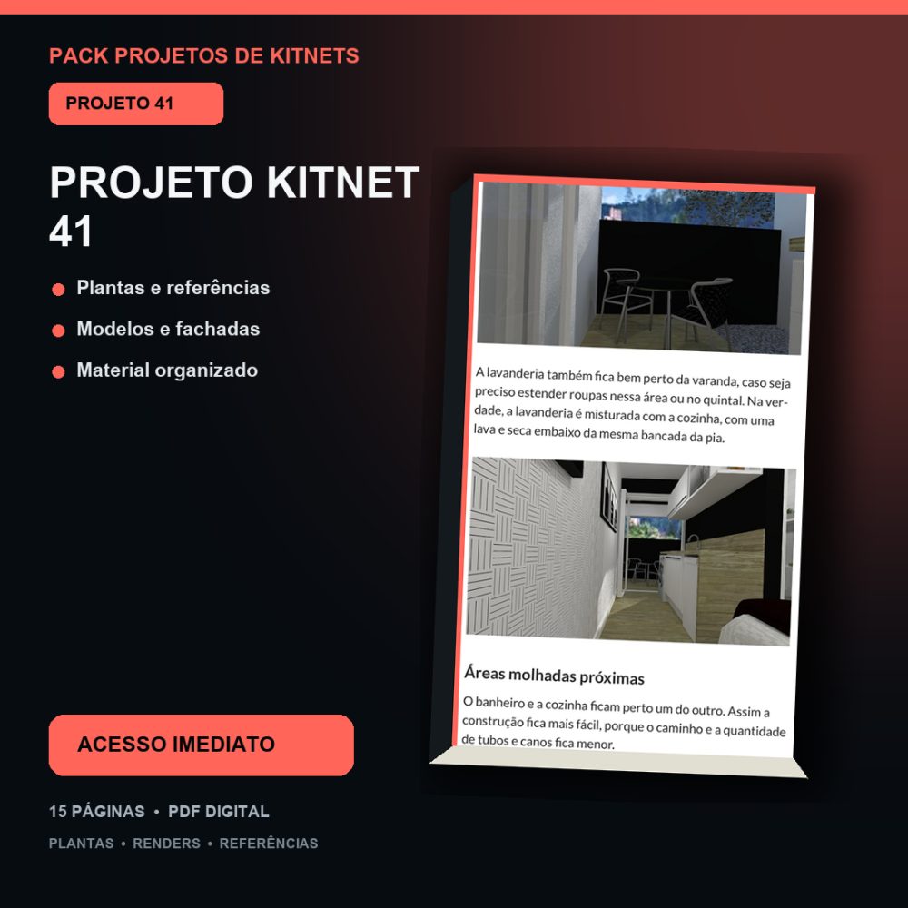 Capa de Produto 40 – Kitnet Modelo 41 – Plantas e Vídeos – Projeto Digital