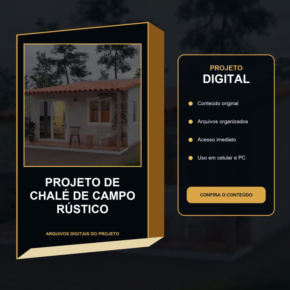 Capa de 07 – Projeto de Chalé de Campo Rústico – Planta baixa com medidas