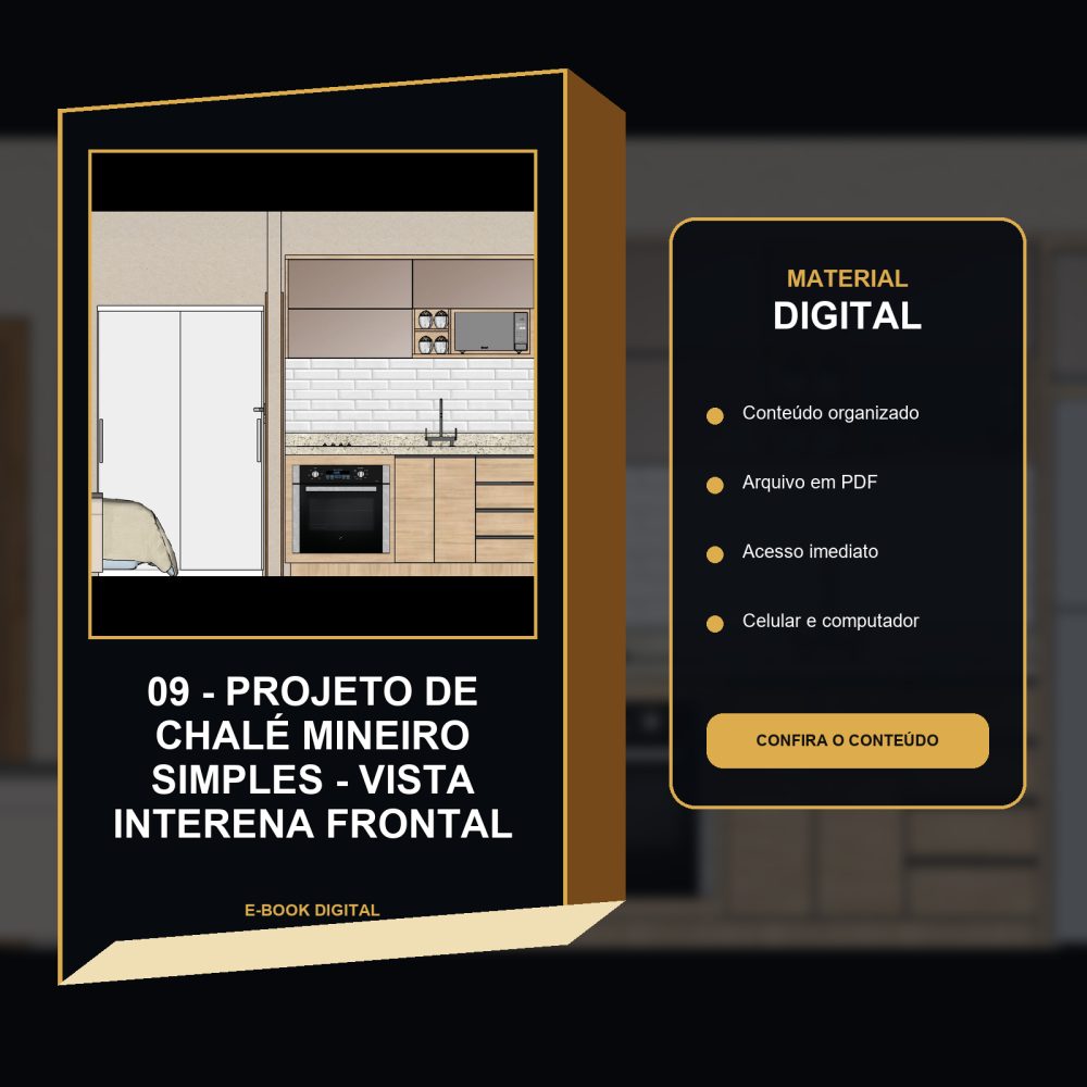 Capa de 09 – Projeto de Chalé Mineiro Simples – Vista interena frontal