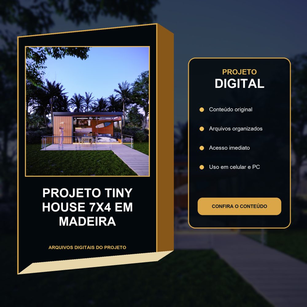 Capa de 10 – Projeto Tiny House 7×4 em Madeira – Tiny house 7×4 m