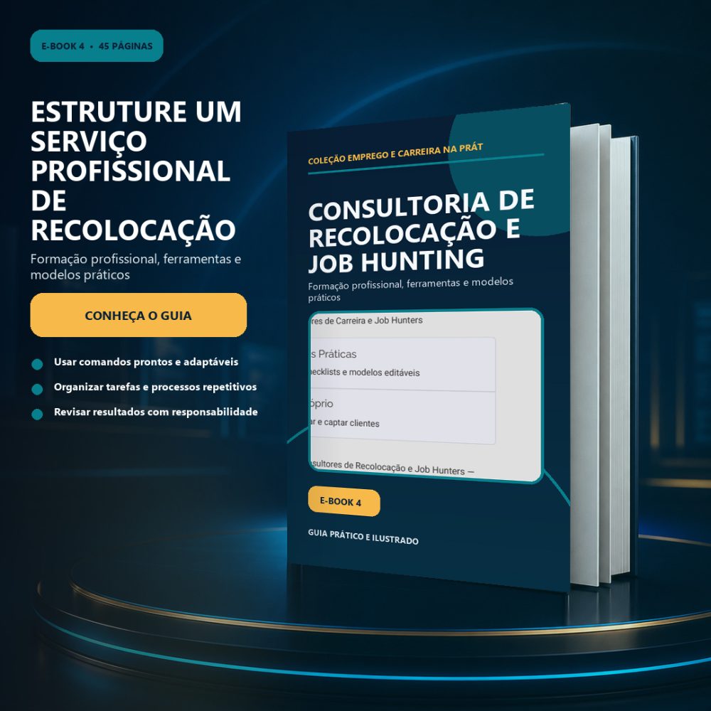 Capa de Consultoria de Recolocação e Job Hunting — Formação profissional, ferramentas e modelos práticos