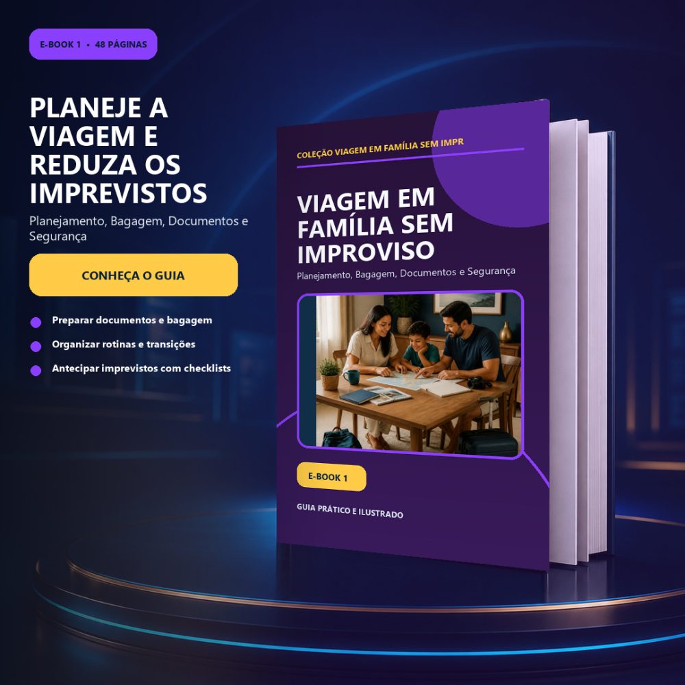 Capa de Viagem em Família sem Improviso — Planejamento, Bagagem, Documentos e Segurança