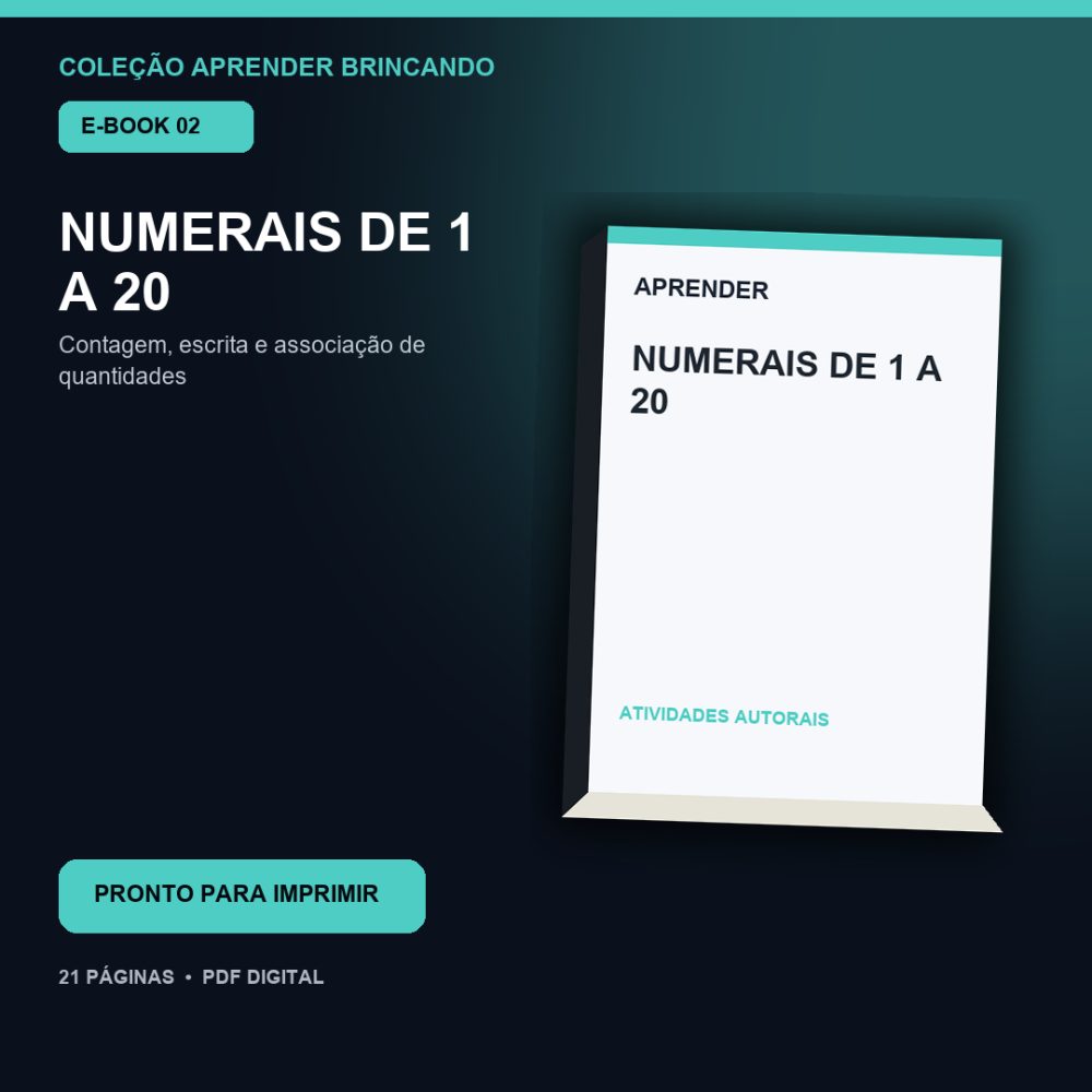 Capa de Numerais de 1 a 20 – E-book 02 – Numerais de 1 a 20 – Atividades para Imprimir