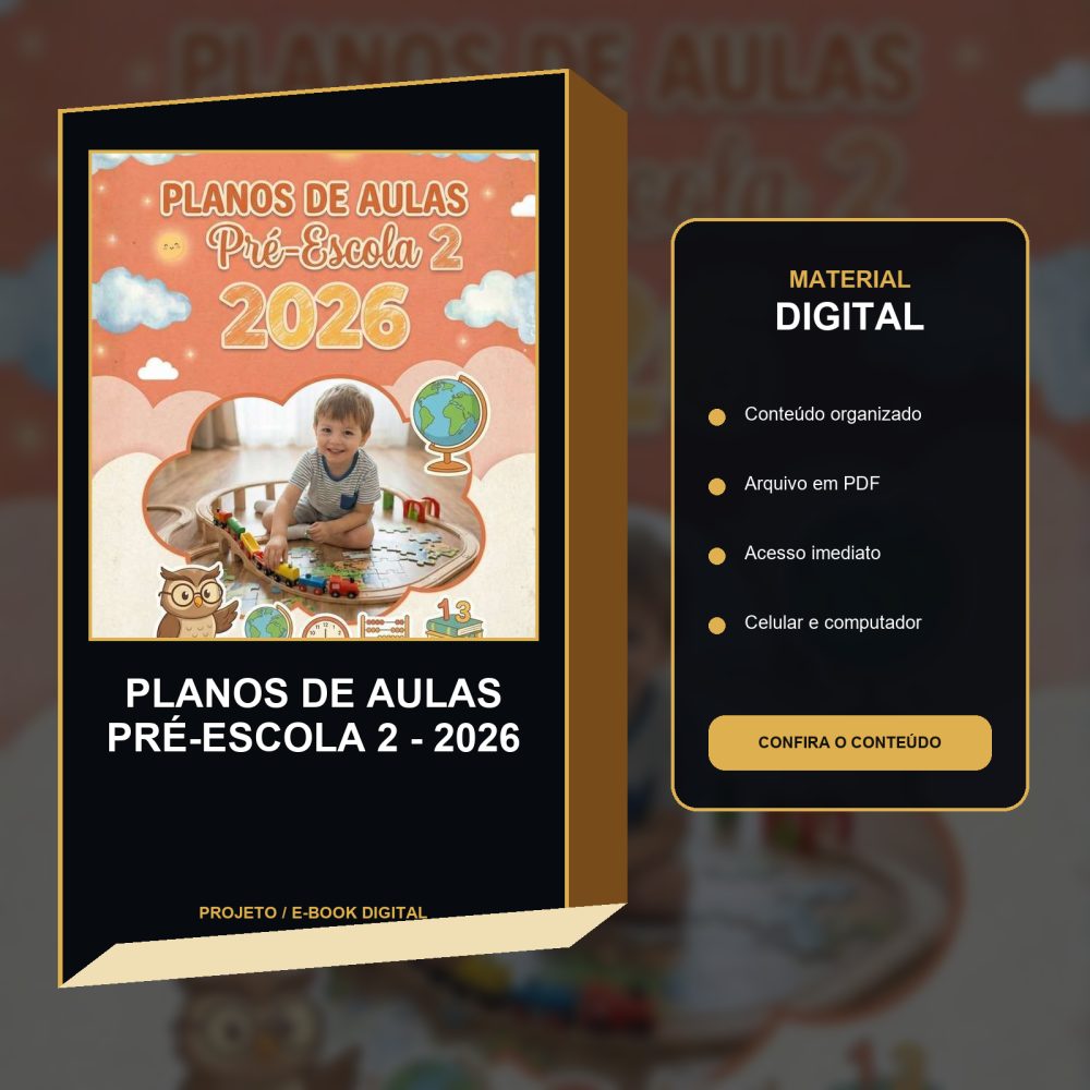 Capa de PLANOS DE AULAS PRÉ-ESCOLA 2 – 2026