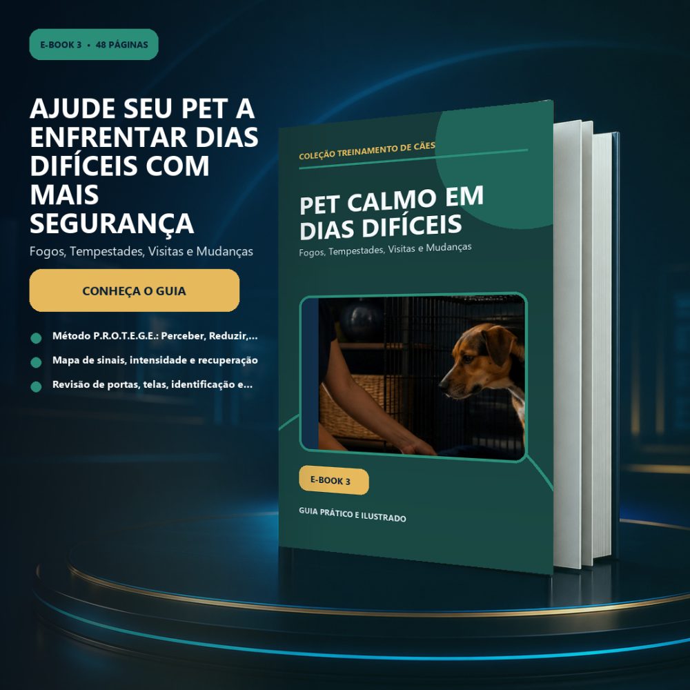 Capa de Pet Calmo em Dias Difíceis — Fogos, Tempestades, Visitas e Mudanças