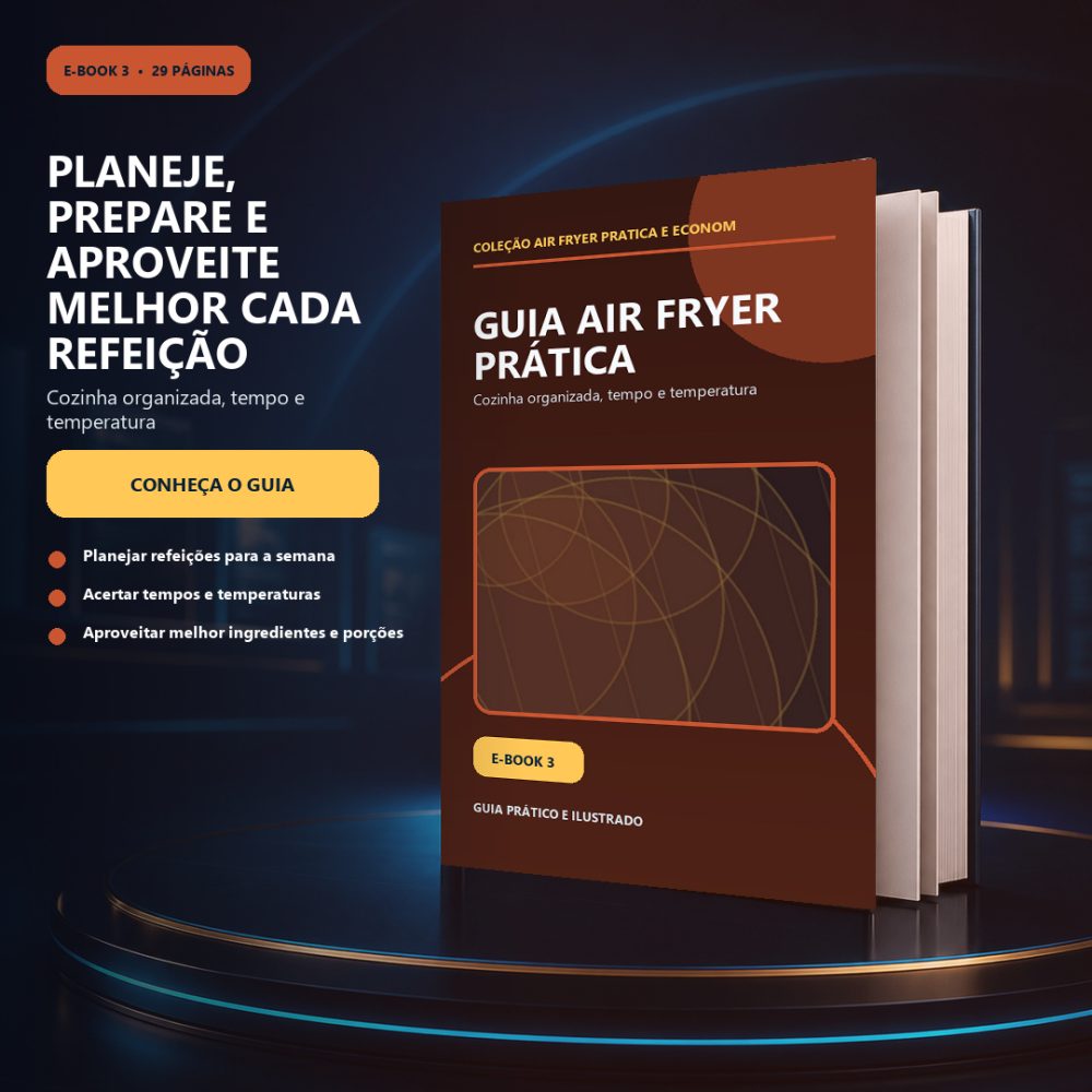Capa de Guia Air Fryer Prática — Cozinha organizada, tempo e temperatura